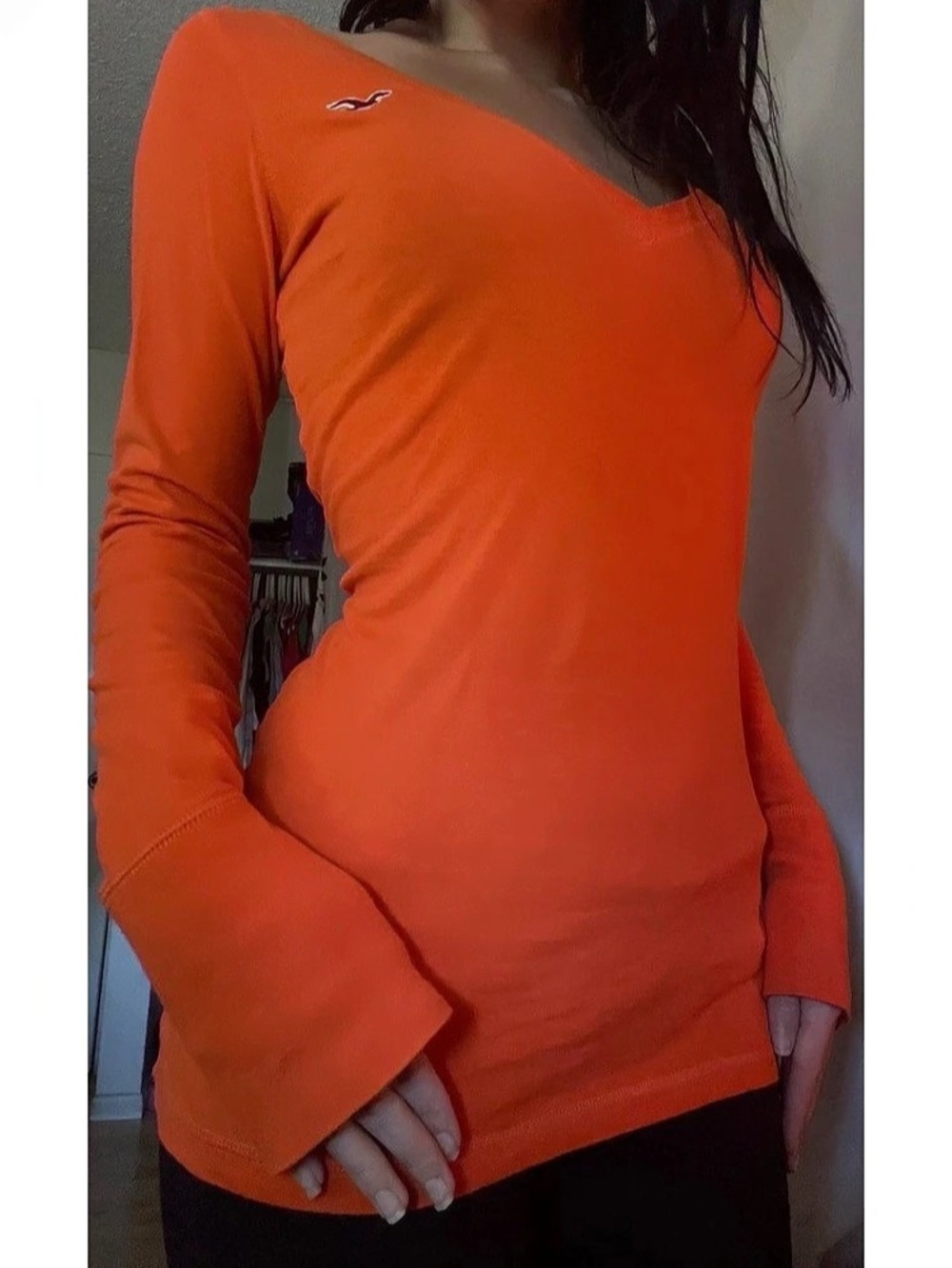 Hollister Orange Long Sleeve V-Neck Top